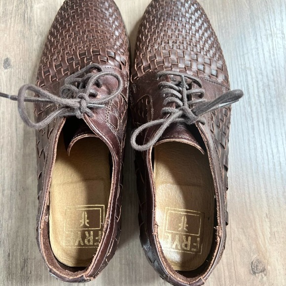 Frye Manny Woven Oxford Braided Leather Lace Up Loafer Boho Career Brown 8.5 - Picture 7 of 7